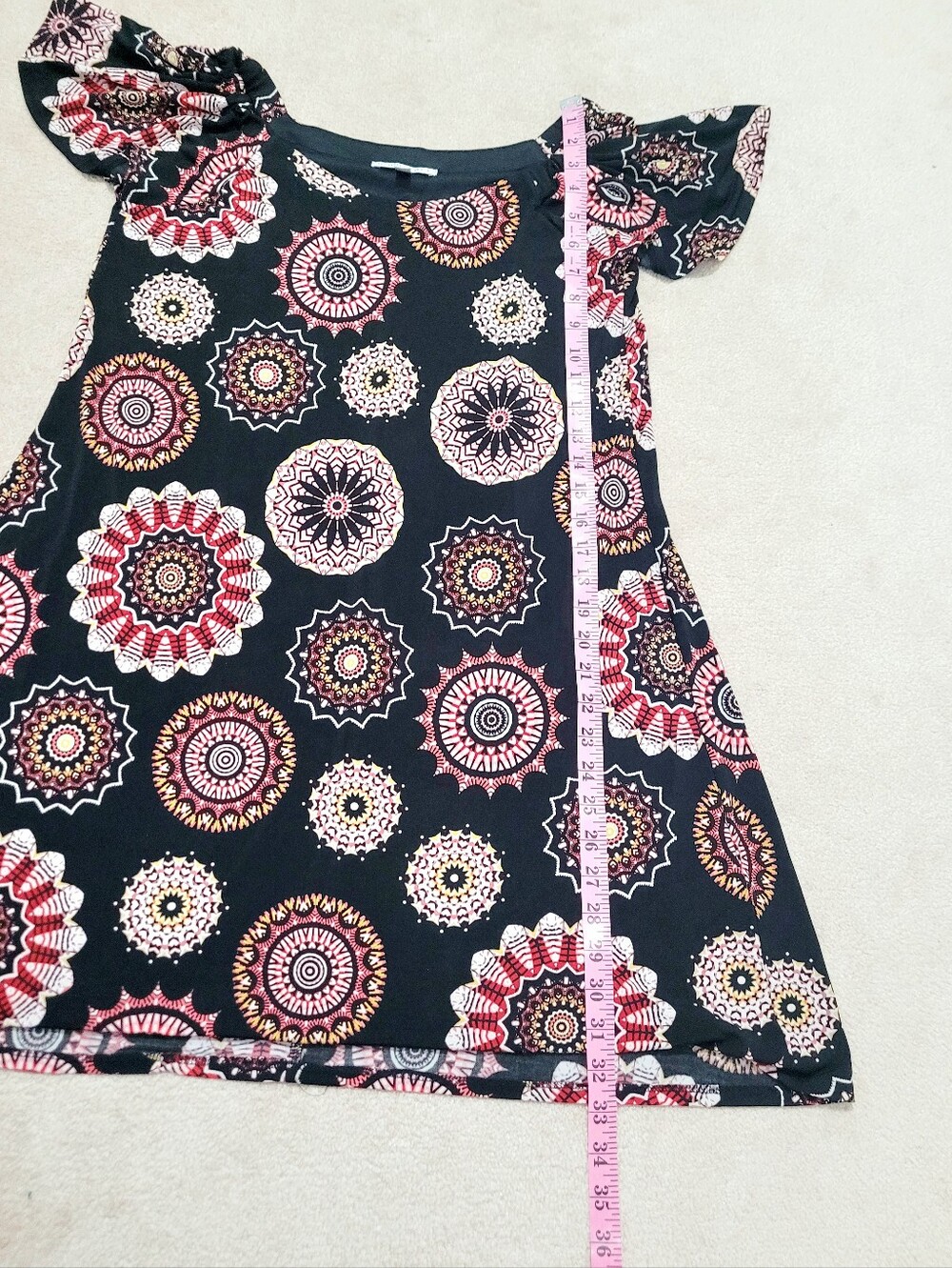 Robbie Bee Dress Medium Black Pink Medallion Print Swing Shift Stretch Casual - Picture 12 of 12